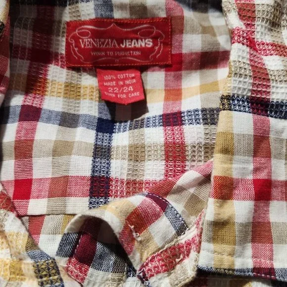 Venezia Jeans plus womans 22 / 24 button down checkered shirt - Picture 3 of 3
